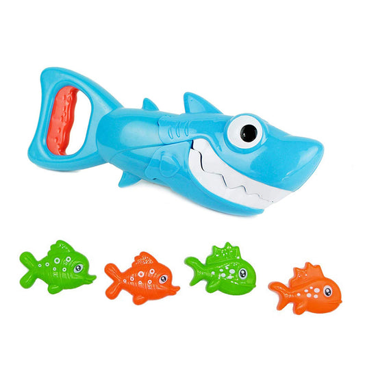 Shark Grabber Mould Free Bath Toys - Blue Shark with Teeth Biting Action Include 4 Toy Fish - Bath Toys for 3 Years Old