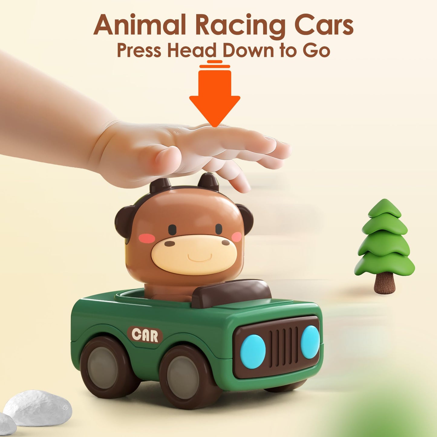 Press and Go Car Toys for Toddlers 1-3, Baby Animal Racing Cars, Infant Play Vehicle Set, Baby Push Go Friction Car Toys for 6-9-12-18 Months, 1st Birthday Gifts for 1-2 Years Old Boys