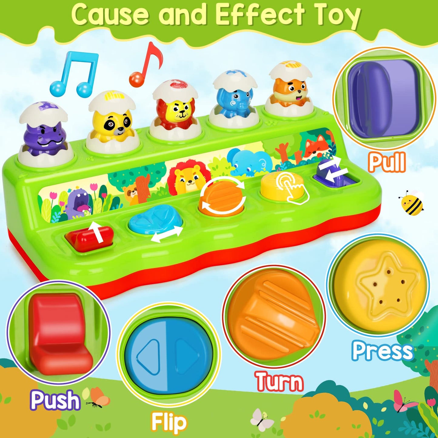 Pop Up Animals Toy with Music & Sound, Early Developmental Toy for 12-18 Months Baby, Infants & Toddlers,1 Year Old Girls & Boys