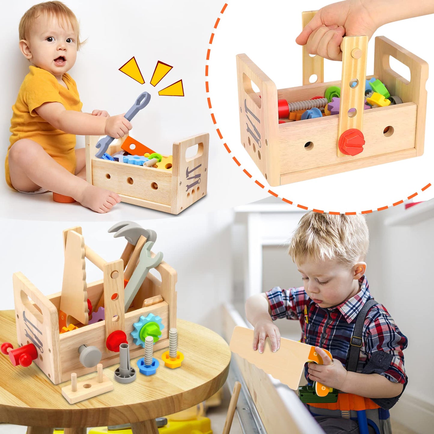 Wooden Tool Set Montessori Toys for 2 3 4 5 Year Old Boy, 29Pcs Stem Toys Toddler Educational Toys Age 2-3, Tool Bench Pretend Play Construction Learning Toys for Toddler Birthday Gifts