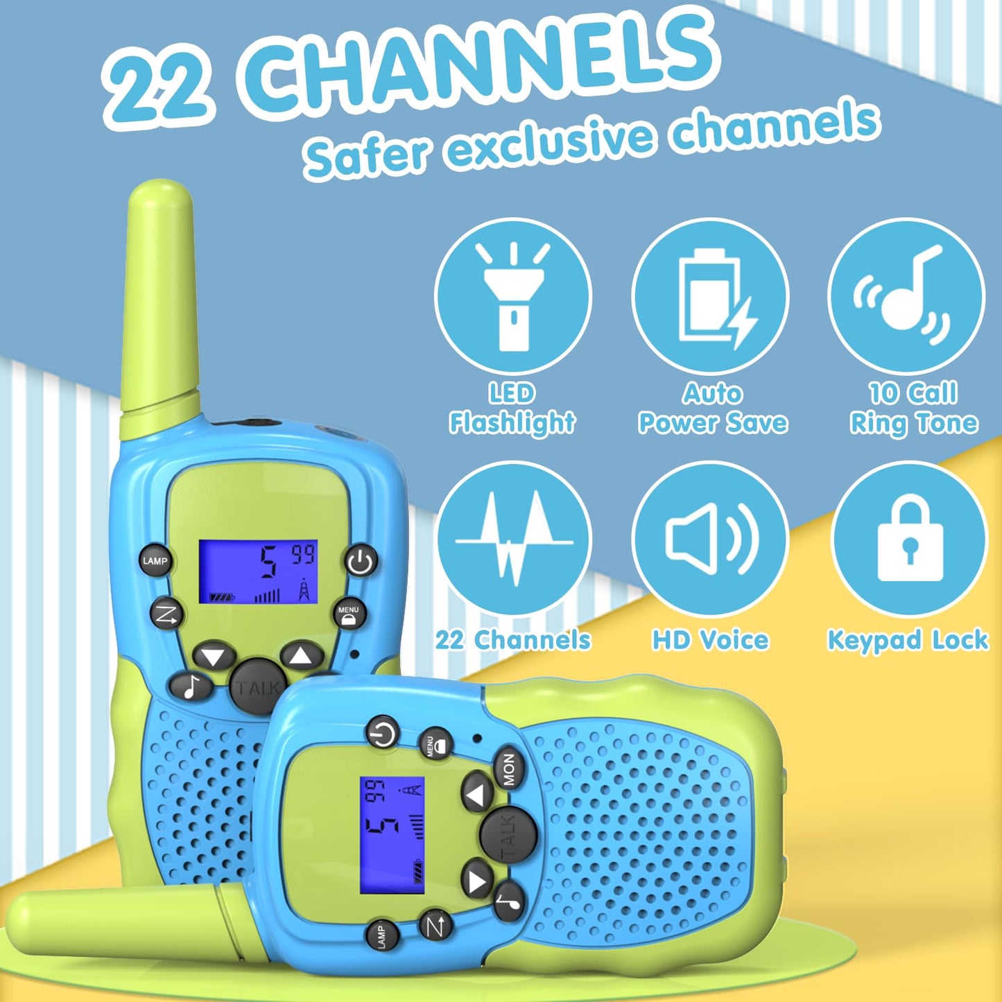 Toys for 3-12 Year Old Boys Girls, Easter Basket Stuffers, Walkie Talkies for Kids 22 Channels 2 Way Radio Toy with Backlit LCD Flashlight, 3 Miles Range for Outside, Camping, Hiking