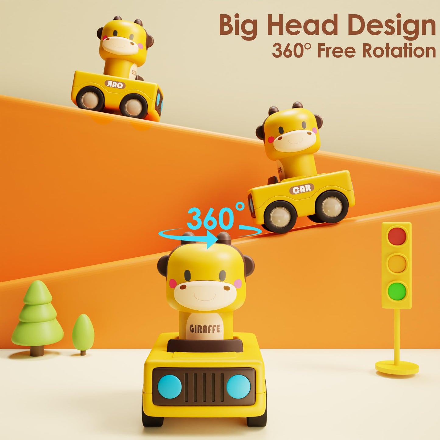 Press and Go Car Toys for Toddlers 1-3, Baby Animal Racing Cars, Infant Play Vehicle Set, Baby Push Go Friction Car Toys for 6-9-12-18 Months, 1st Birthday Gifts for 1-2 Years Old Boys