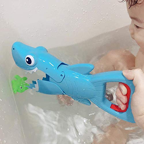 Shark Grabber Mould Free Bath Toys - Blue Shark with Teeth Biting Action Include 4 Toy Fish - Bath Toys for 3 Years Old