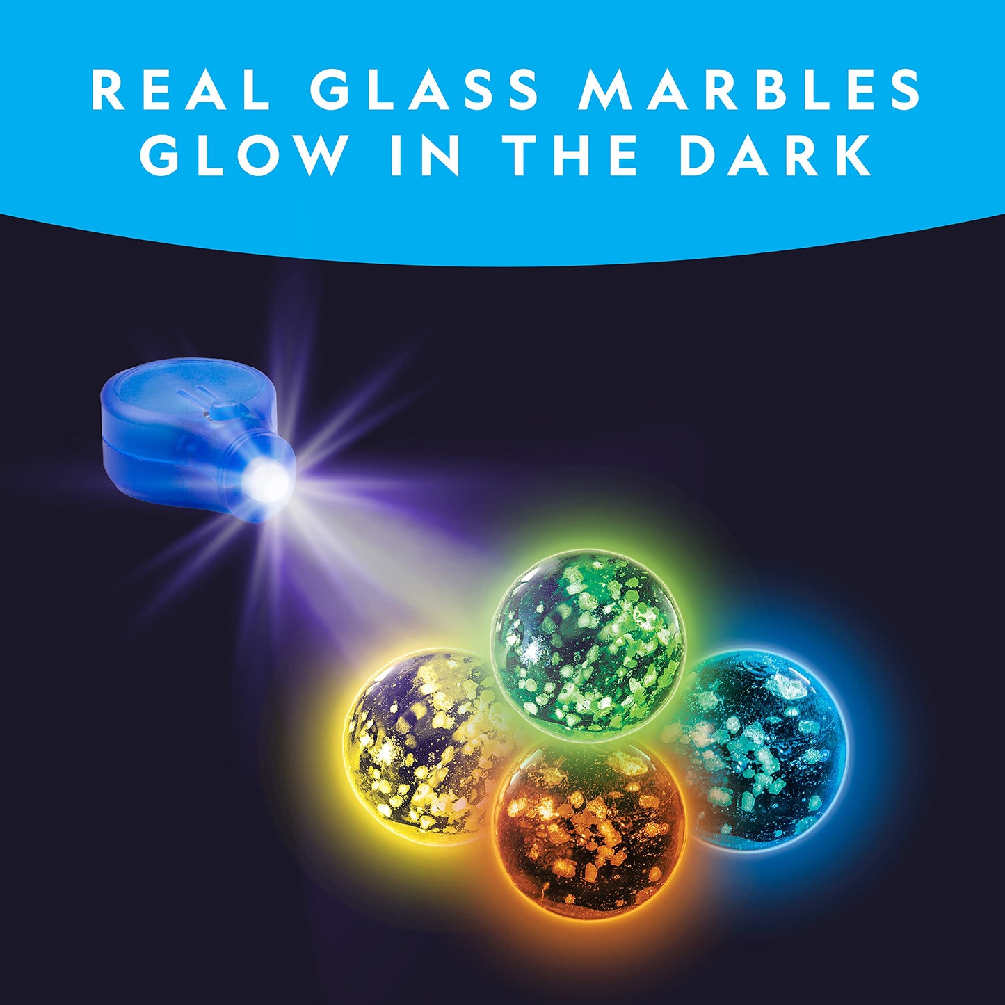 Glowing Marble Run – Construction Set with 15 Glow in The Dark Glass Marbles & Storage Bag, STEM Gifts for Boys and Girls, Building Project Toy (Amazon Exclusive)
