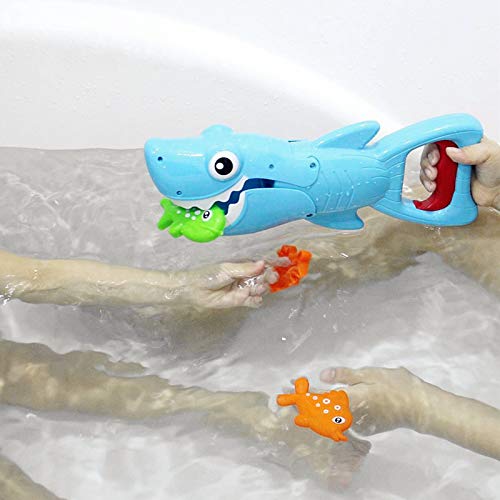 Shark Grabber Mould Free Bath Toys - Blue Shark with Teeth Biting Action Include 4 Toy Fish - Bath Toys for 3 Years Old