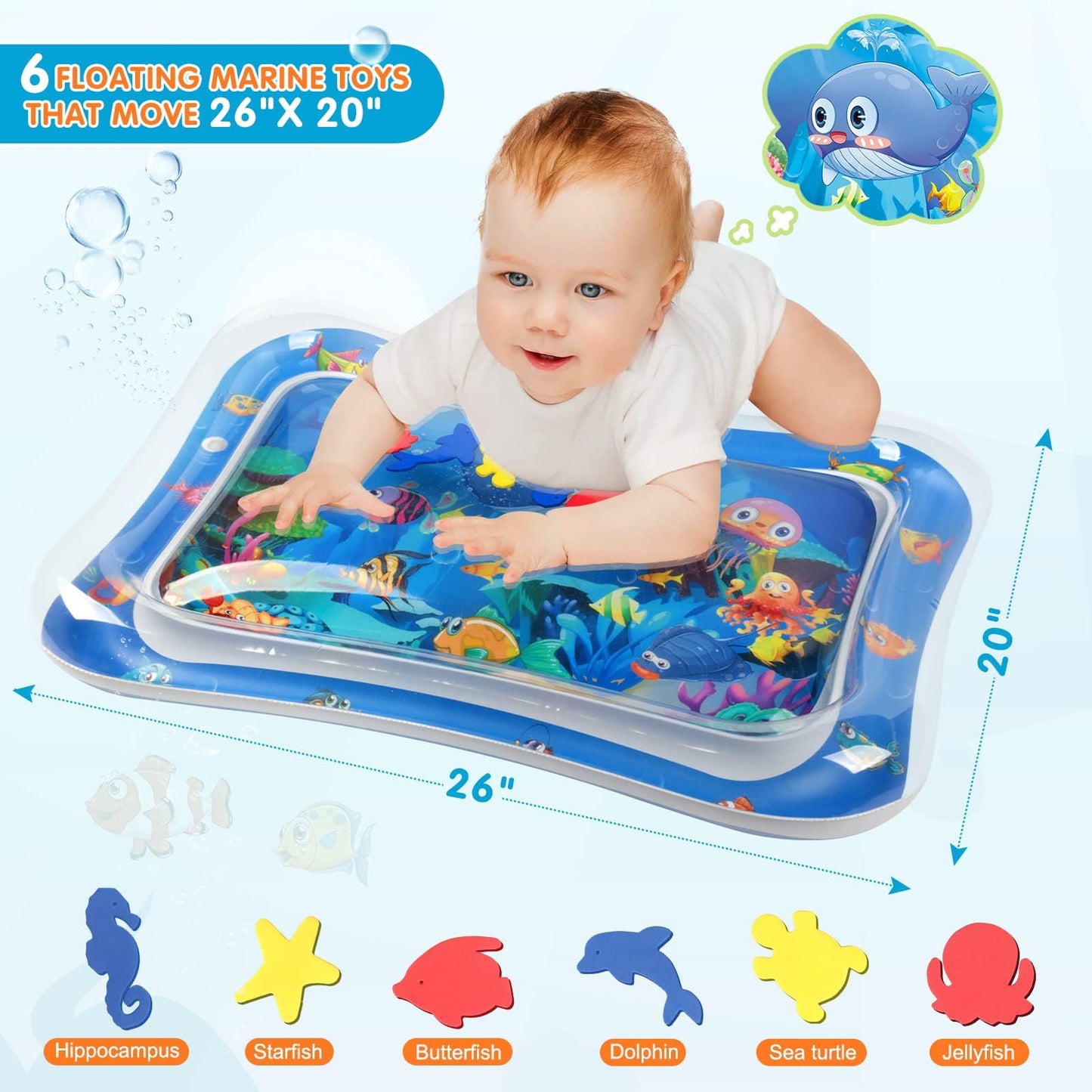 Inflatable Tummy Time Mat Premium Baby Water Play Mat for Infants and Toddlers Baby Toys for 3 to 24 Months, Strengthen Your Baby's Muscles, Portable