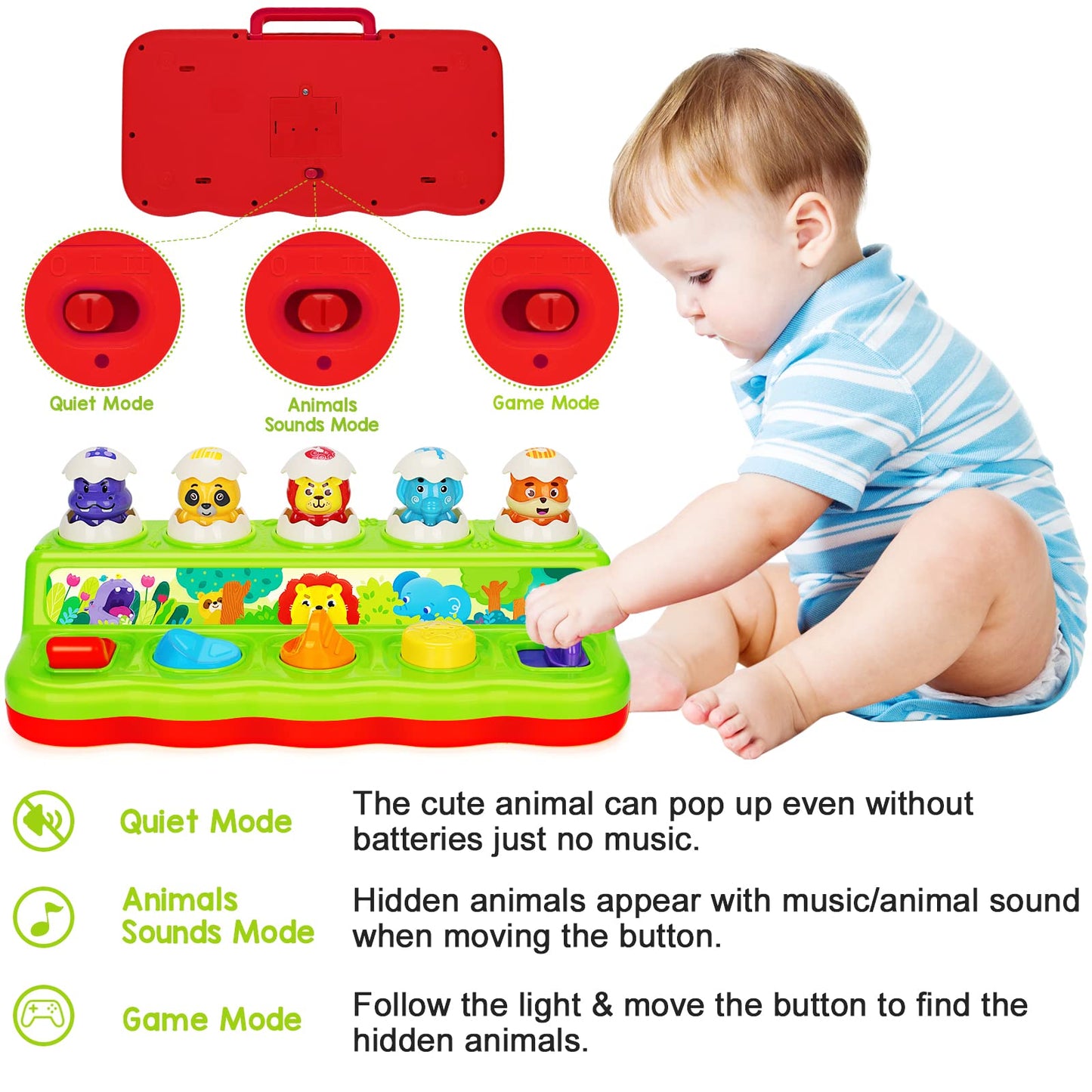 Pop Up Animals Toy with Music & Sound, Early Developmental Toy for 12-18 Months Baby, Infants & Toddlers,1 Year Old Girls & Boys