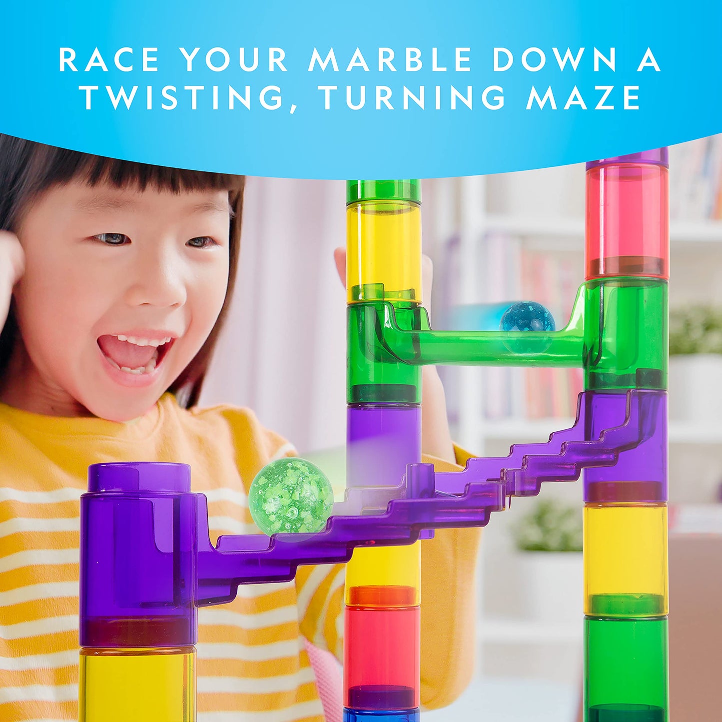 Glowing Marble Run – Construction Set with 15 Glow in The Dark Glass Marbles & Storage Bag, STEM Gifts for Boys and Girls, Building Project Toy (Amazon Exclusive)