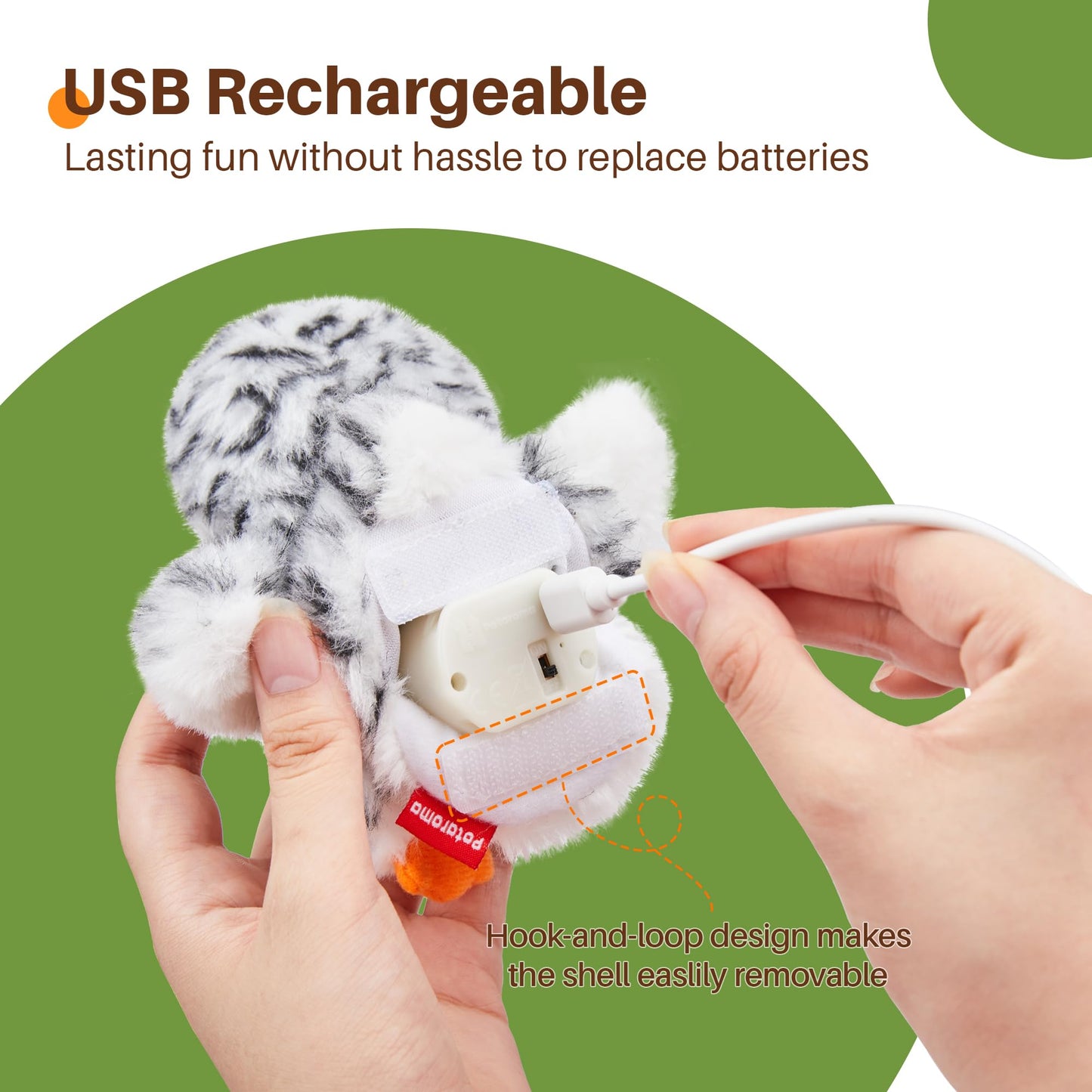 Flapping Owl Cat Toys (No Flying), Lifelike Bird Chirp, Rechargeable Touch Activated Kitten Toy, Interactive Catnip Kicker Exercise Toys 4.0" for All Breeds