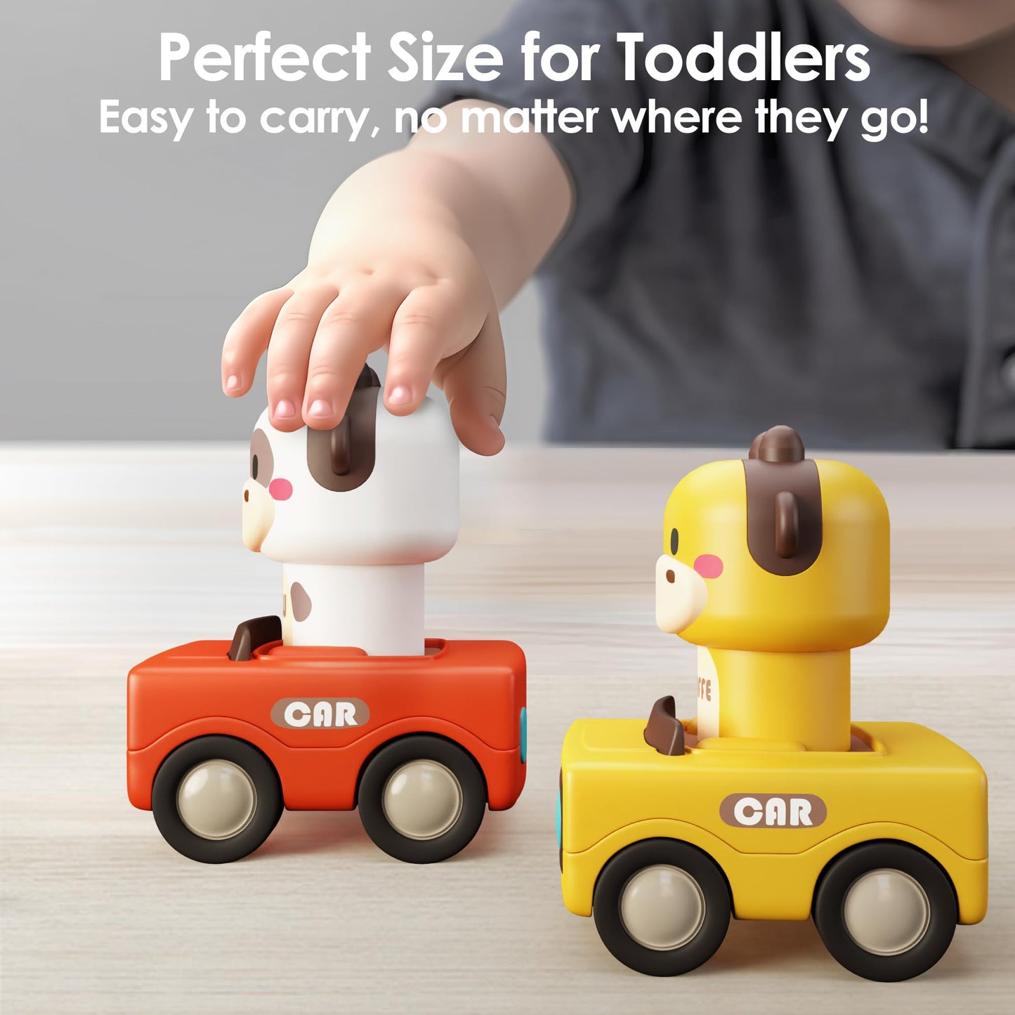 Press and Go Car Toys for Toddlers 1-3, Baby Animal Racing Cars, Infant Play Vehicle Set, Baby Push Go Friction Car Toys for 6-9-12-18 Months, 1st Birthday Gifts for 1-2 Years Old Boys