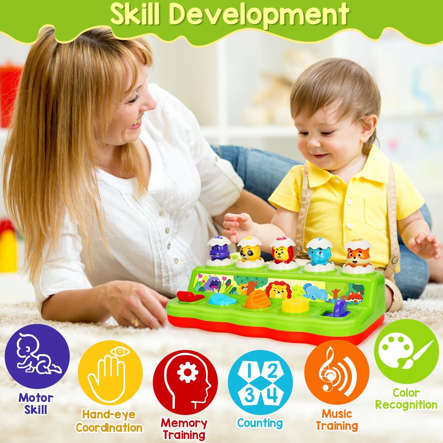 Pop Up Animals Toy with Music & Sound, Early Developmental Toy for 12-18 Months Baby, Infants & Toddlers,1 Year Old Girls & Boys