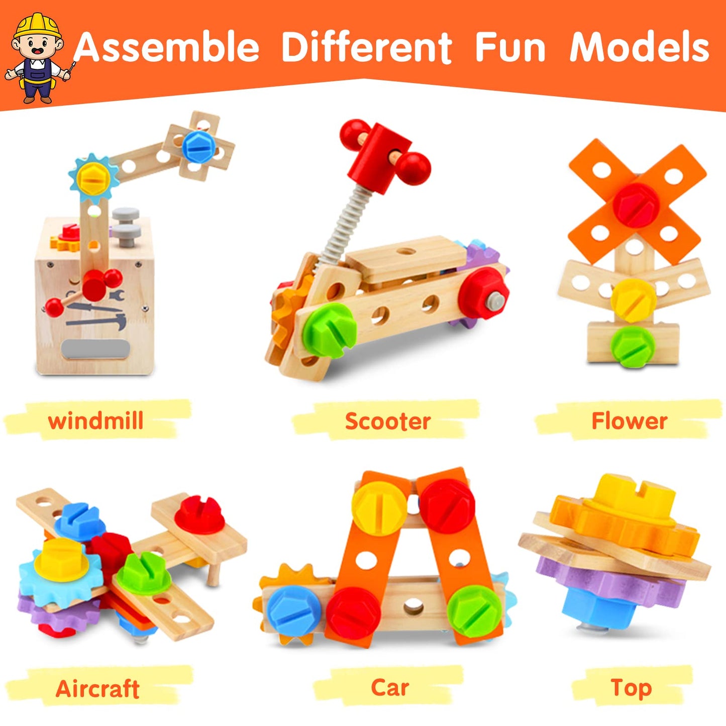 Wooden Tool Set Montessori Toys for 2 3 4 5 Year Old Boy, 29Pcs Stem Toys Toddler Educational Toys Age 2-3, Tool Bench Pretend Play Construction Learning Toys for Toddler Birthday Gifts