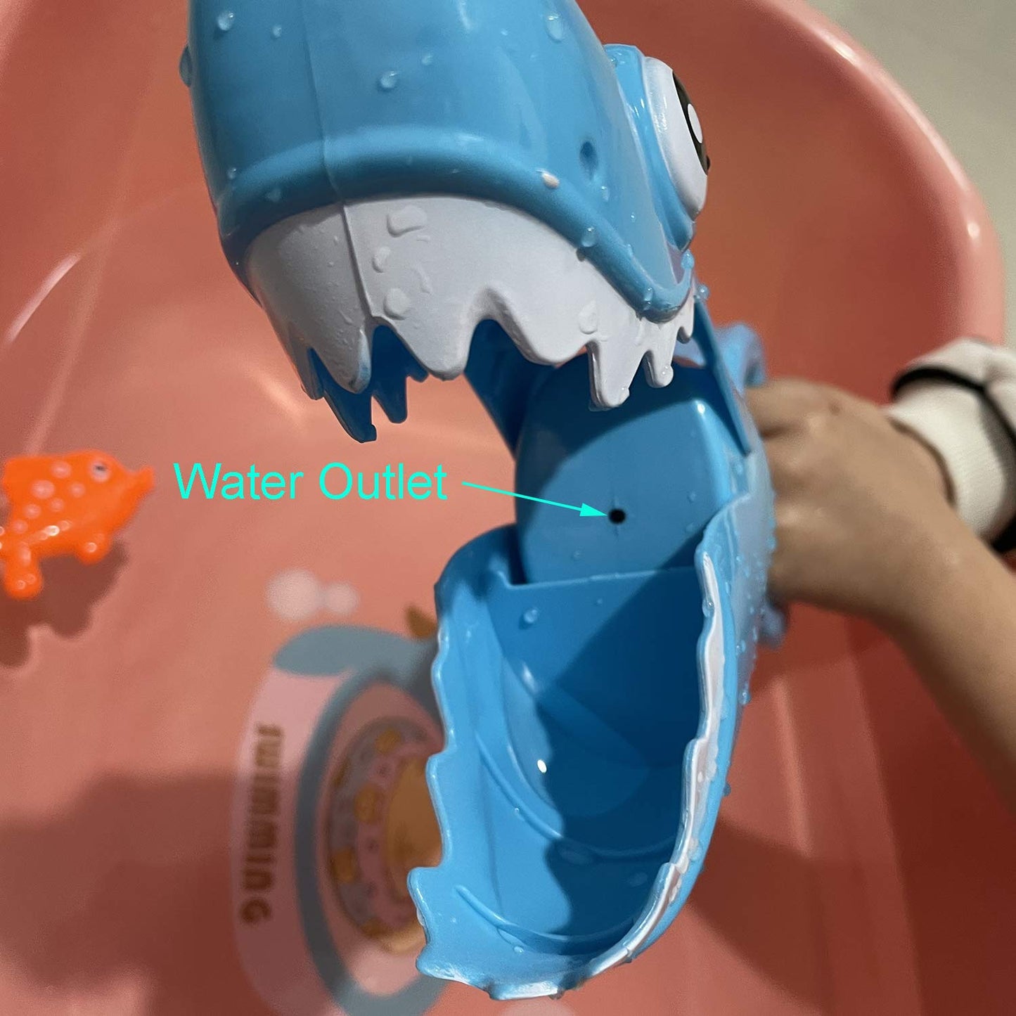 Shark Grabber Mould Free Bath Toys - Blue Shark with Teeth Biting Action Include 4 Toy Fish - Bath Toys for 3 Years Old