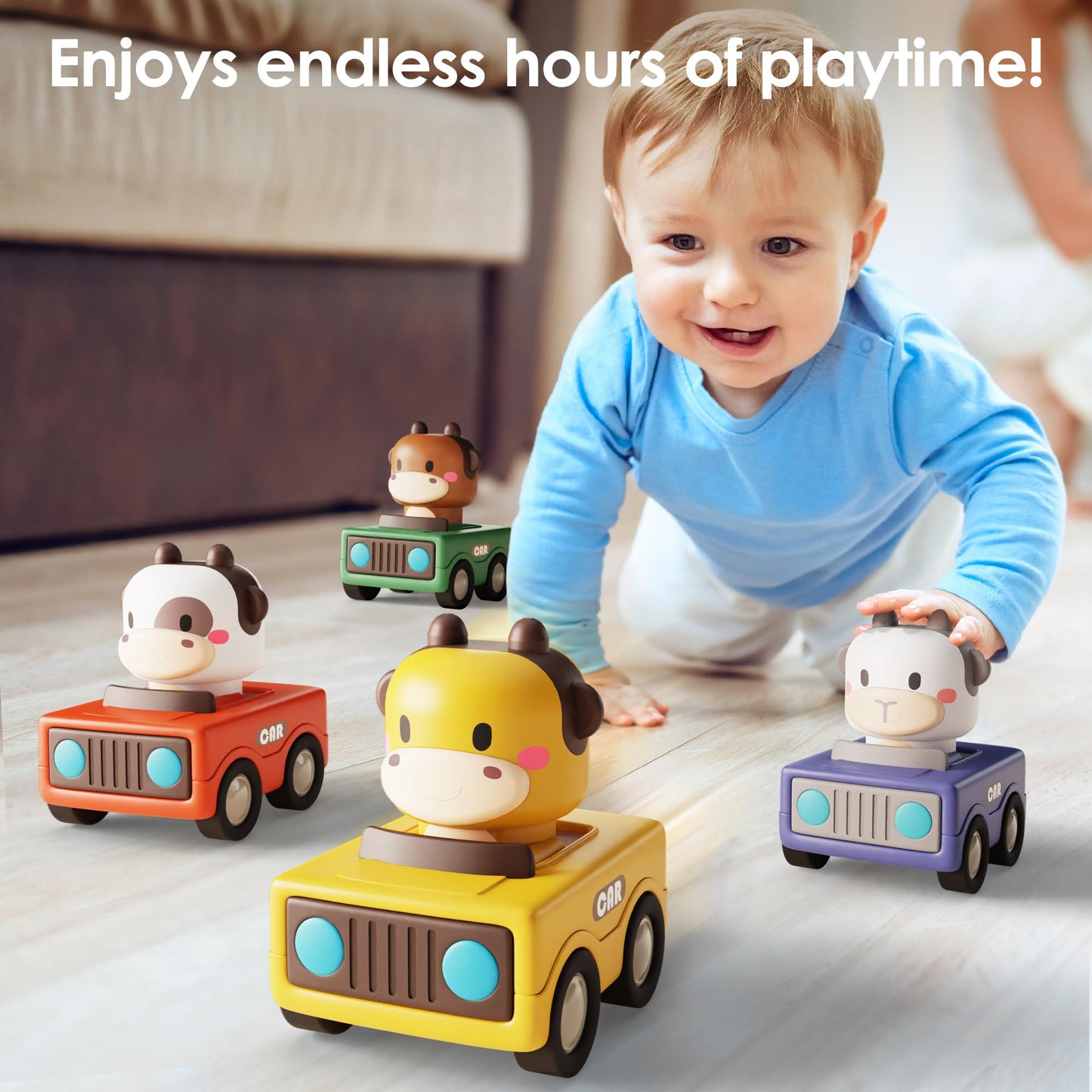 Press and Go Car Toys for Toddlers 1-3, Baby Animal Racing Cars, Infant Play Vehicle Set, Baby Push Go Friction Car Toys for 6-9-12-18 Months, 1st Birthday Gifts for 1-2 Years Old Boys