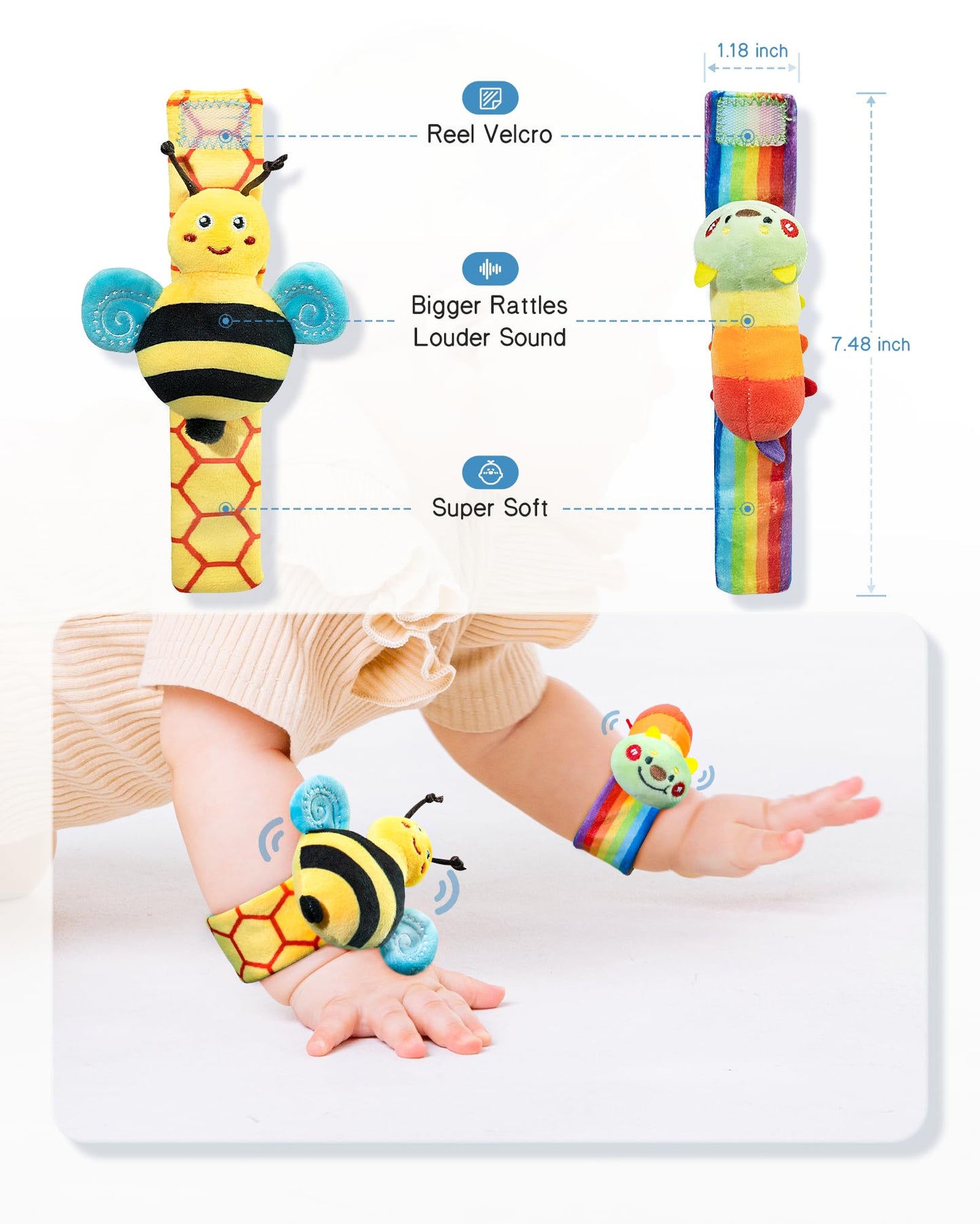 Infinno Baby Wrist Rattle Socks and Foot Finder Set, Perfect Baby Toys for 0-12 Months Newborn Boys and Girls As Baby Shower Gifts, Garden Bug Series