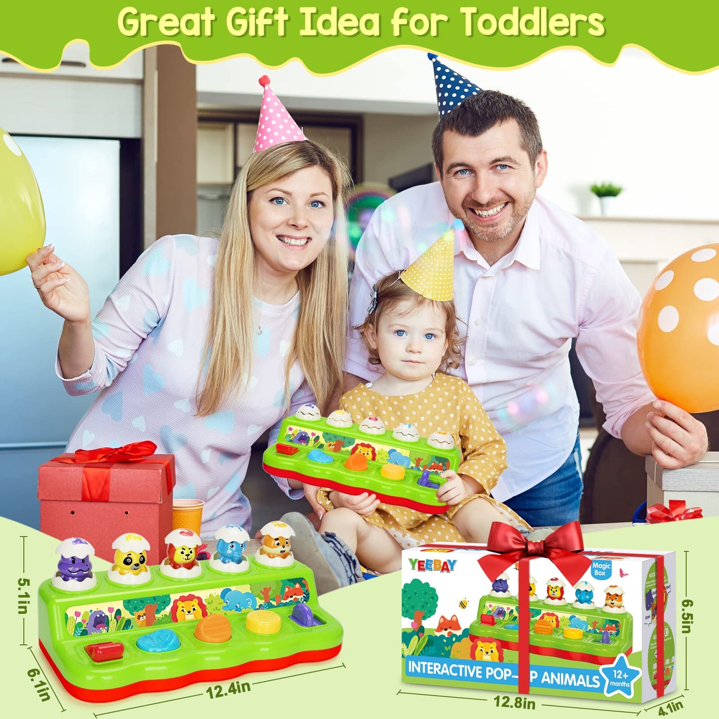 Pop Up Animals Toy with Music & Sound, Early Developmental Toy for 12-18 Months Baby, Infants & Toddlers,1 Year Old Girls & Boys